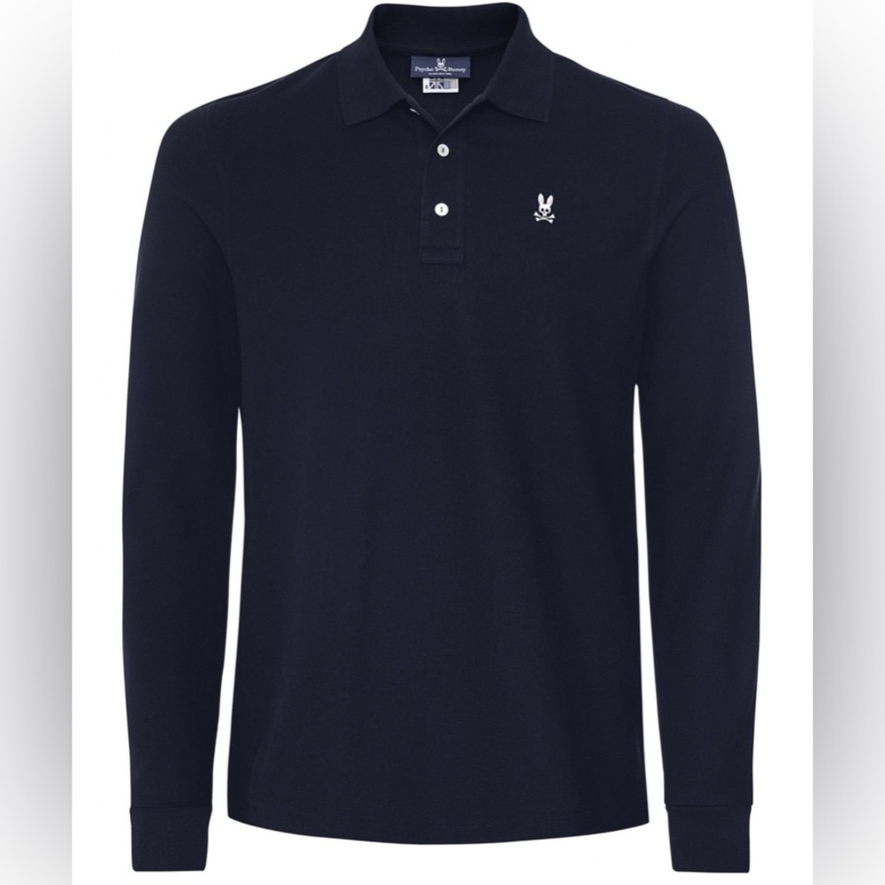PSYCHO BUNNY Navy Long Sleeve Classic Polo Shirt Size6 (Large)EUC
